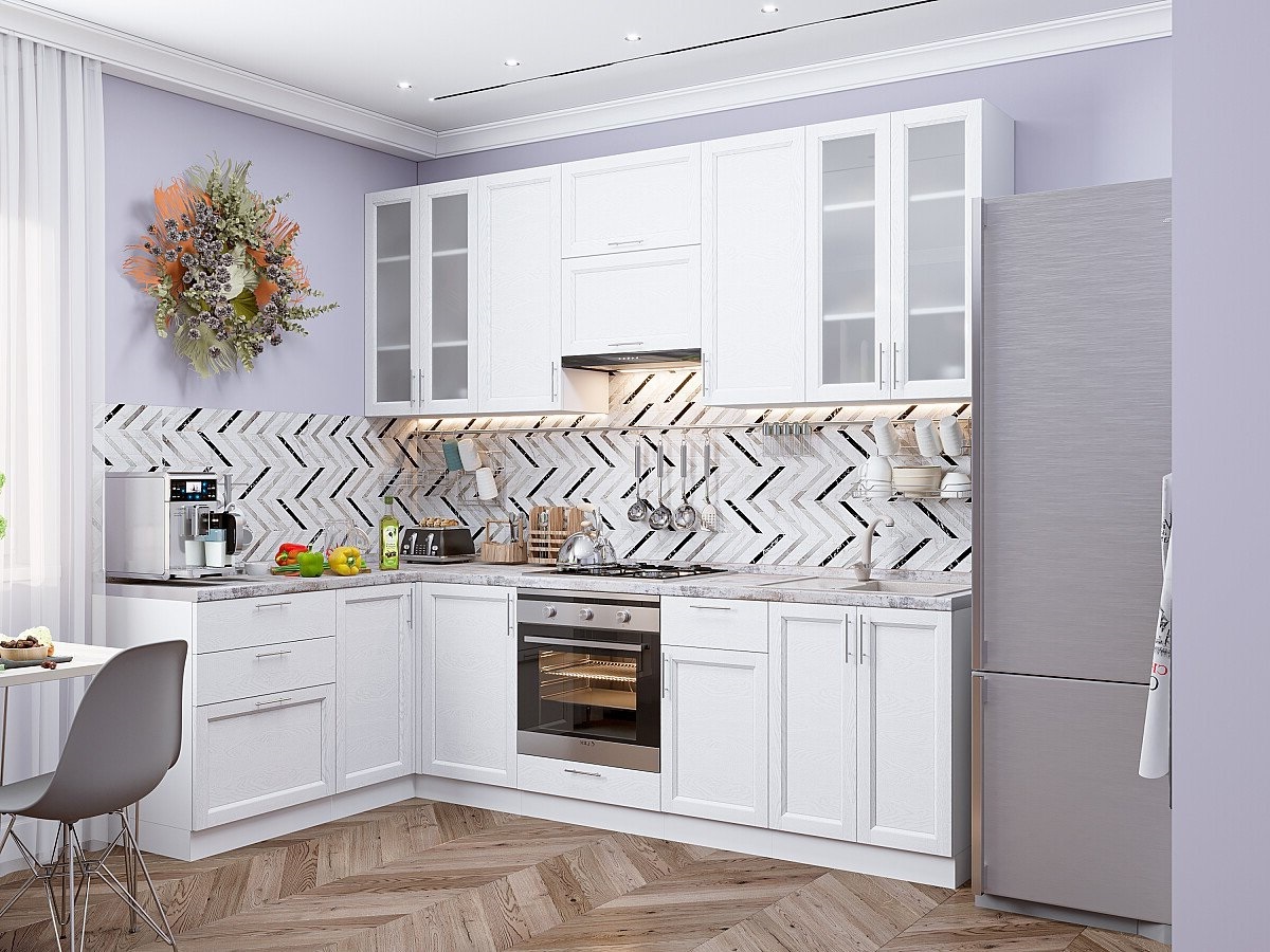 Белая угловая кухня Сканди 04 Белая угловая кухня Сканди 04